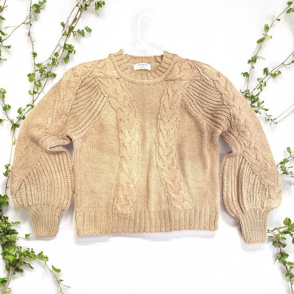 Zenana Outfitters Beige Cable Knit Sweater size M